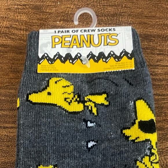Peanuts Snoopy and Woodstock Gray and Yellow Crew Socks - Picture 2 of 5